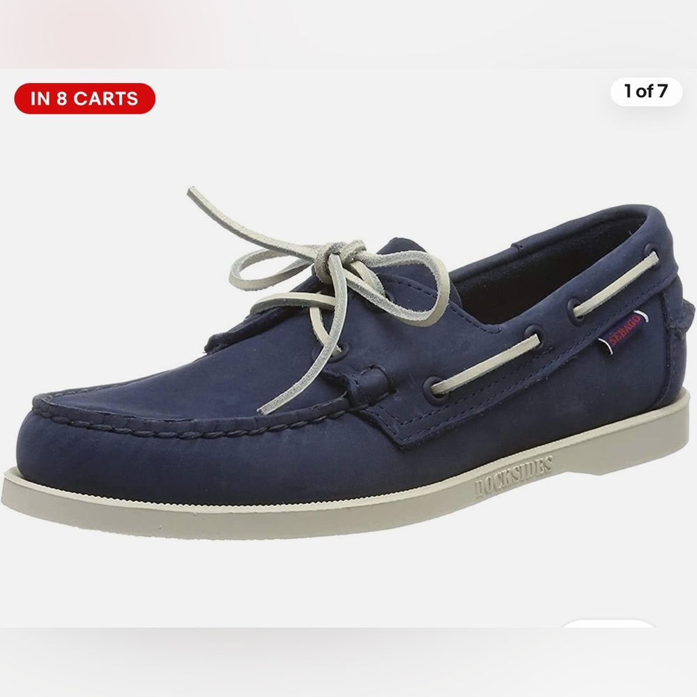 NWB Sebago Docksides Portland Martellato Navy leather loafers slip on size 9.5